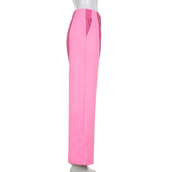 Two Tone Straight Leg Corduroy Panel Pants Bubblegum Pink Hight Waist L 29 - Picture 12 of 12
